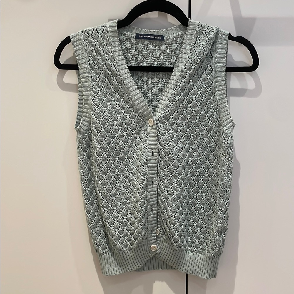 Brandy Melville Sage Green Knit Sleeveless Sweater Vest